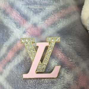 Stamped Louis Vuitton Pink and Gold Crystal Logo Pin